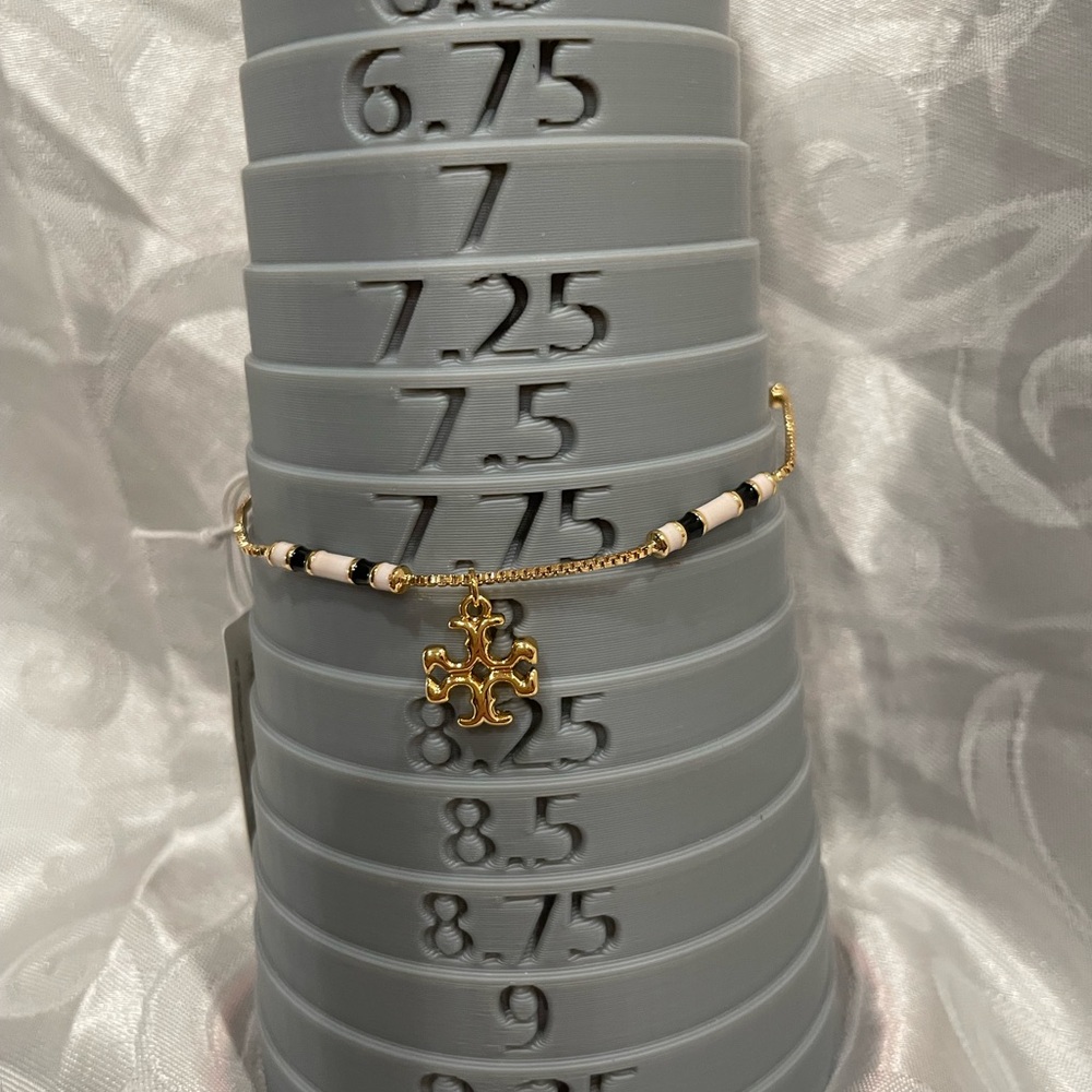 Tory Burch Gold Chain Bracelet with Black and Cream Beads New - Picture 5 of 7